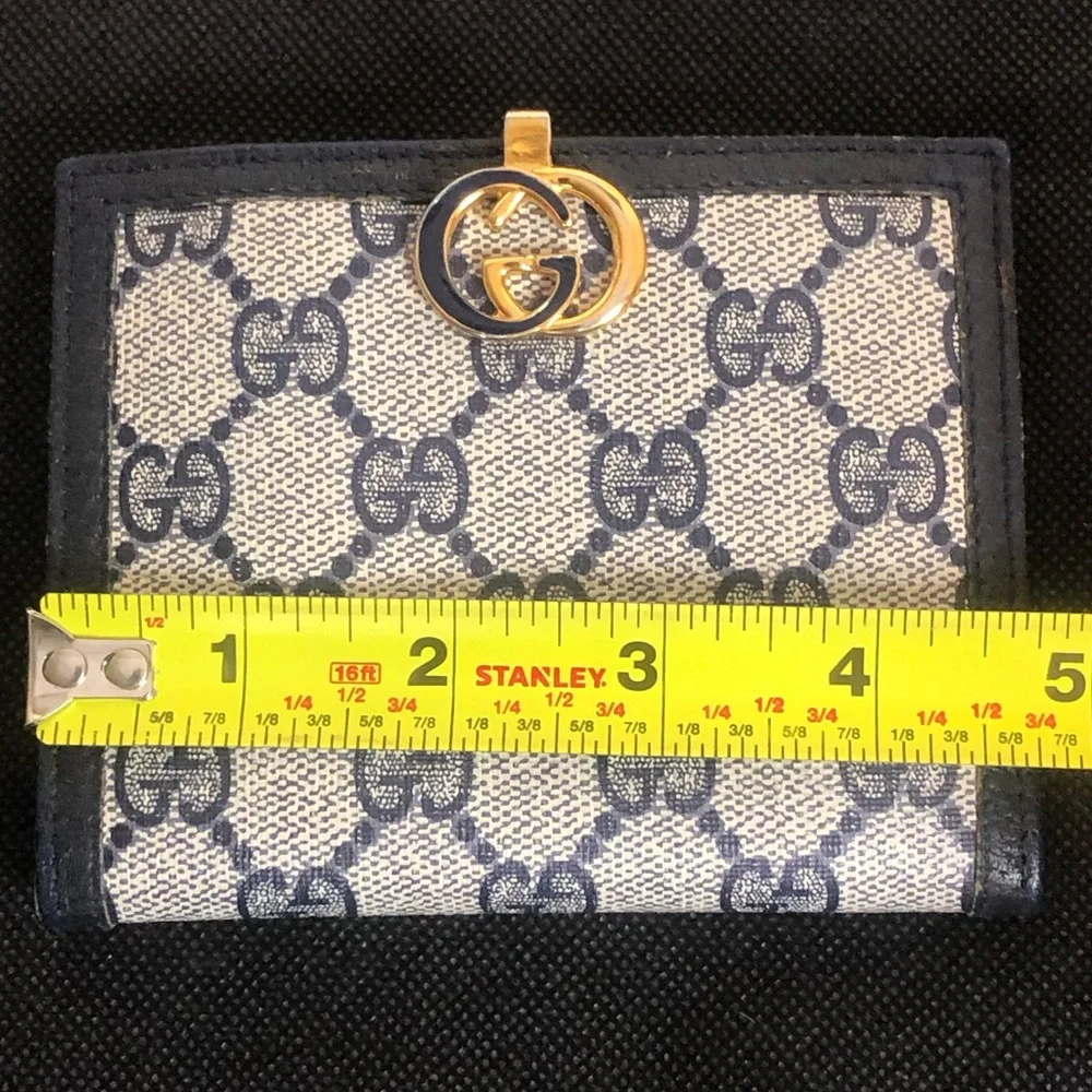 GUCCI GG Web Monogram Navy Blue Leather Coated Canvas Compact Bifold Wallet